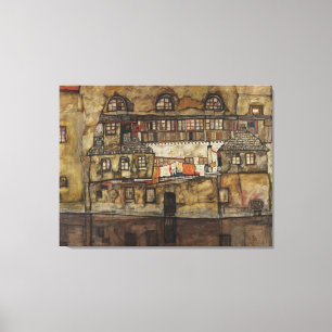 Toile Mur de maison sur la rivière par Egon Schiele