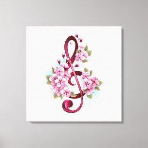 Toile Musical treble clef notes with sakura flowers