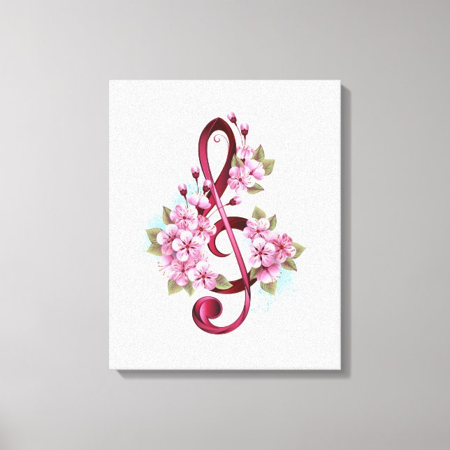 Toile Musical treble clef notes with Sakura flowers (Recto)