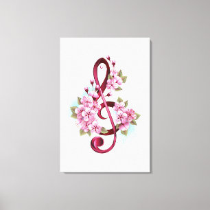Toile Musical treble clef notes with sakura flowers