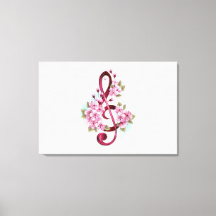 Toile Musical treble clef notes with sakura flowers