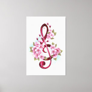 Toile Musical treble clef notes with sakura flowers