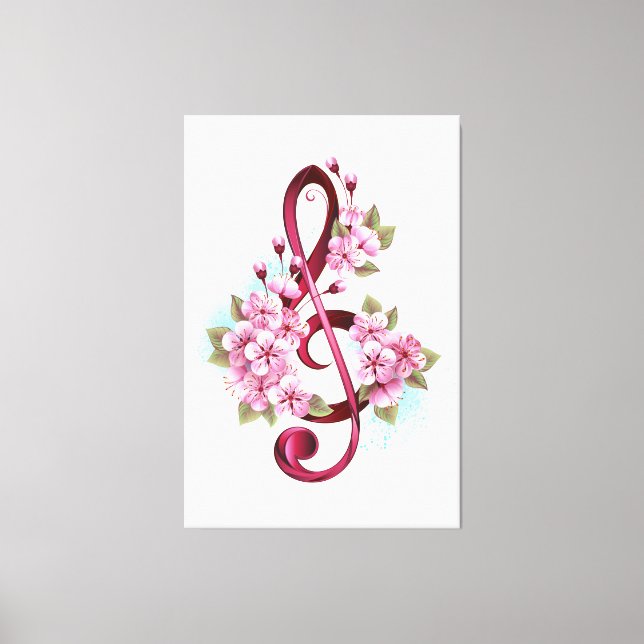 Toile Musical treble clef notes with sakura flowers (Recto)