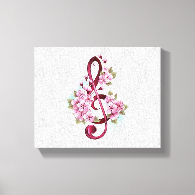 Toile Musical treble clef notes with sakura flowers (Recto)