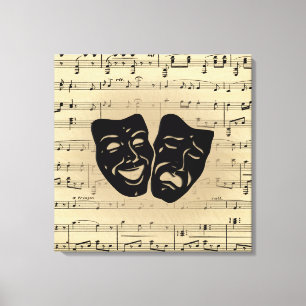 Toile Musique antique et masques de théâtre