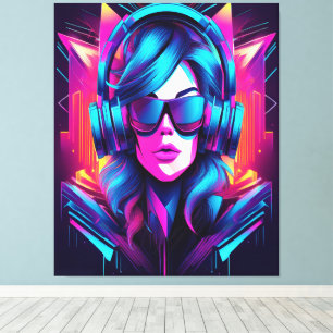Toile Musique Électrique : Art de DJ Cyberpunk Hyper-Néo