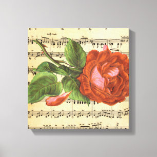 Toile Musique et Rose rouge