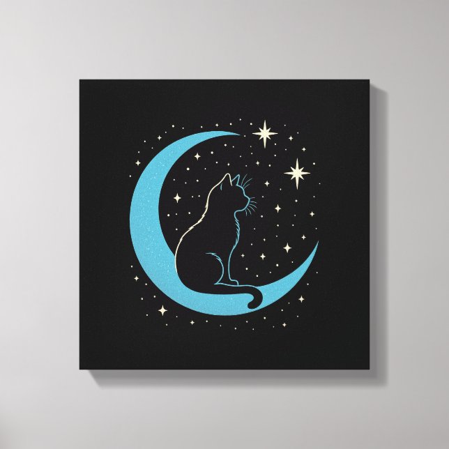 Toile Mystic Cat on Blue Moon Night Sky (Recto)