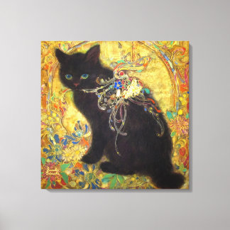 Toile Mystical Black Cat in Golden Nihonga