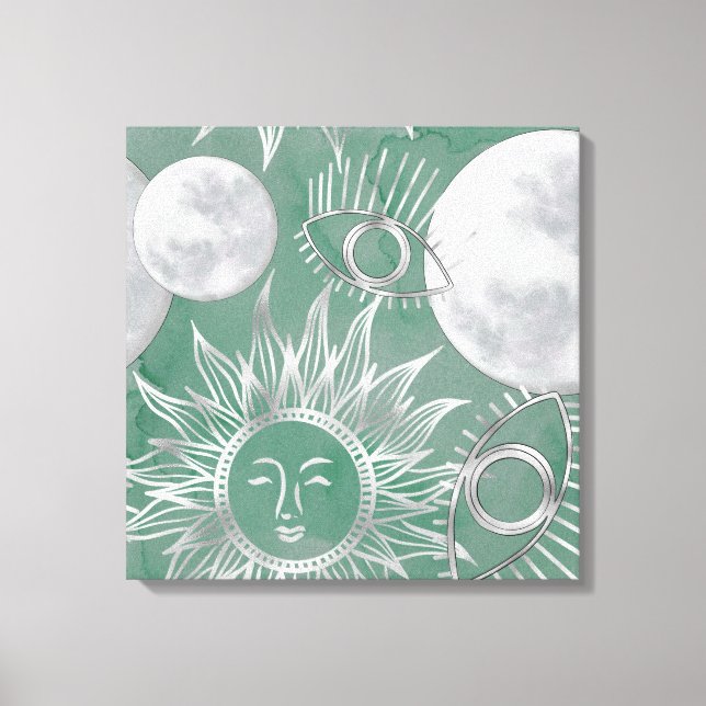 Toile Mystique solaire | Dusty Green Silver Moon Stars S (Recto)