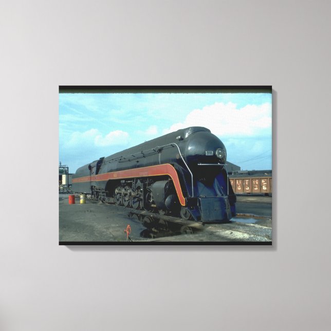 Toile N&W 4-8-4 #611. (train ; ciel ; nuages ; piste ;)_ (Recto)