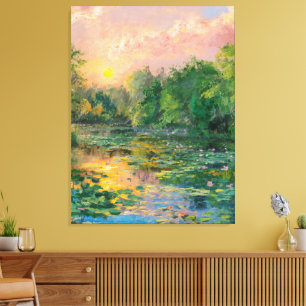 Toile Nappes d'eau par Claude Monet, coucher du soleil, 