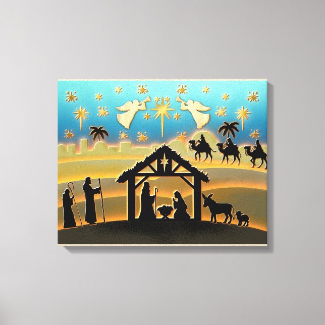 Toile Nativité de Noël Bébé Jésus dans la scène Manger (Recto)