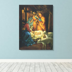 Toile Nativité de Noël Vintage, Baby Jesus in Manger