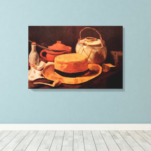 Toile Nature morte Chapeau de paille jaune de Vincent va (Insitu (Plancher de Bois))
