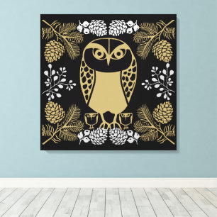 Toile Nature Owl Folk Art