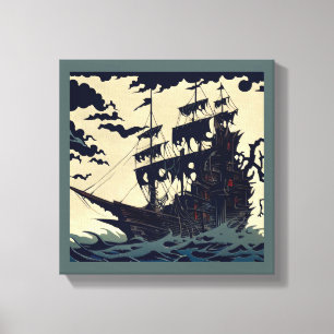 Toile Navire à voiles hanté Gravure sur bois 1
