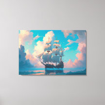 Navire Pirate Naviguant Dans Les Nuages Pastel Flu