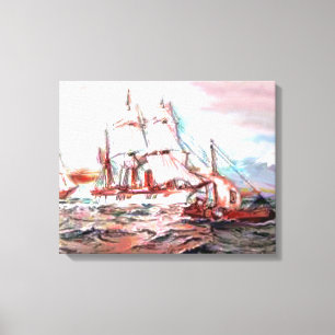 Toile "Navires maqués au coucher du soleil"