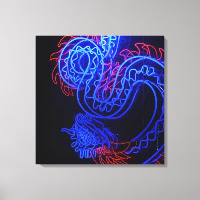 Toile Neon Blue Dragon Black Arrière - plan brillant (Recto)