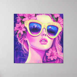Toile Neon Dream Girl avec lunettes de soleil florales