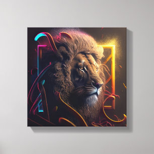 Toile Neon Lion - Motivation Graffiti Style Réalisme