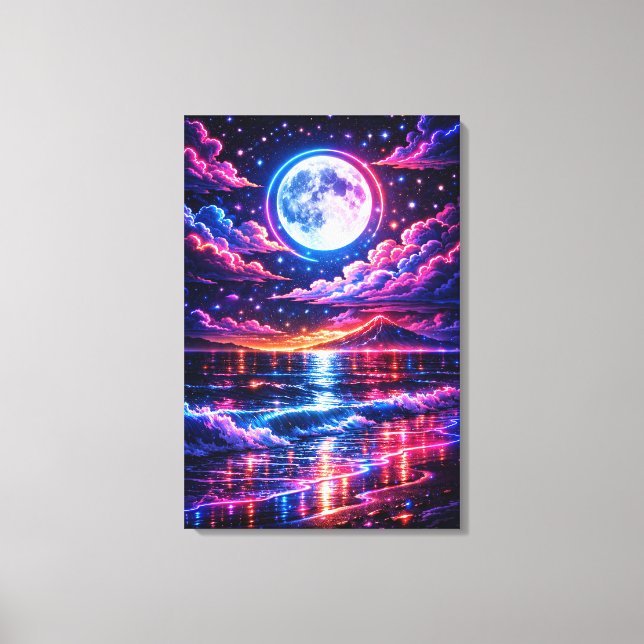Toile Neon Moonlit Ocean – Cosmic Night Seascape Art (Recto)