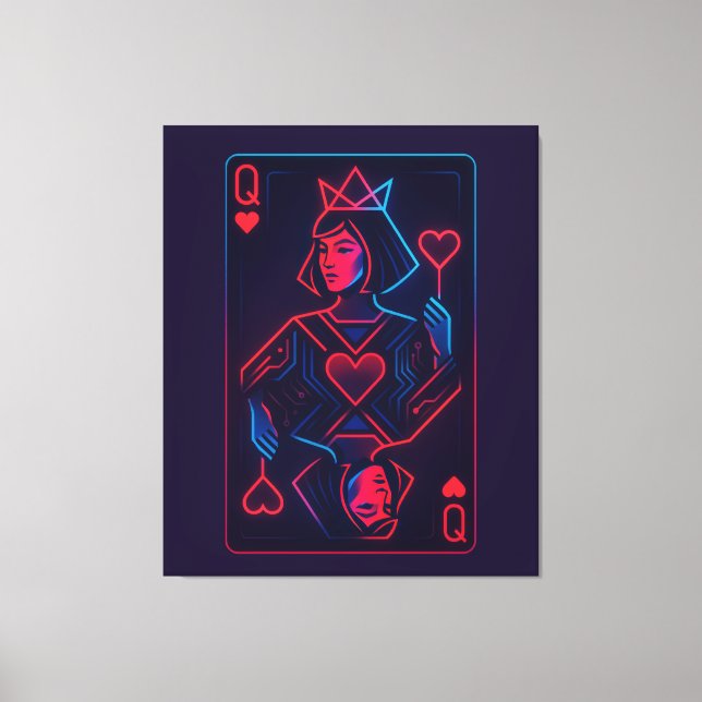 Toile Neon Queen of Hearts — Synthwave rétro-futuriste (Recto)