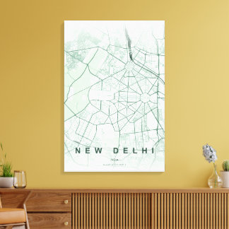 Toile New Delhi India City Map Minimal Design