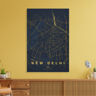 Toile New Delhi India City Map Minimal Design