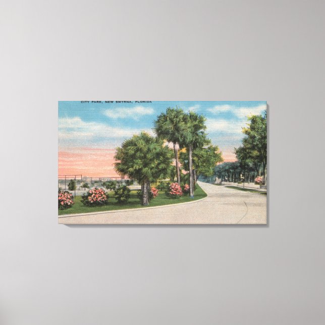 Toile New Smyrna, Floride - Street View of City Park (Recto)