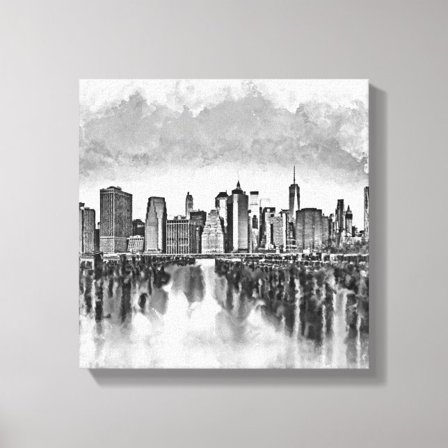 Toile New York City Manhattan Skyline - noir et blanc (Recto)
