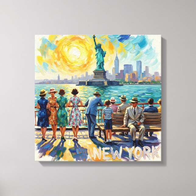 Toile New York City Statue Liberty Vintage Stretched Can (Recto)