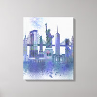 New York Skyline - Aquarelle bleue