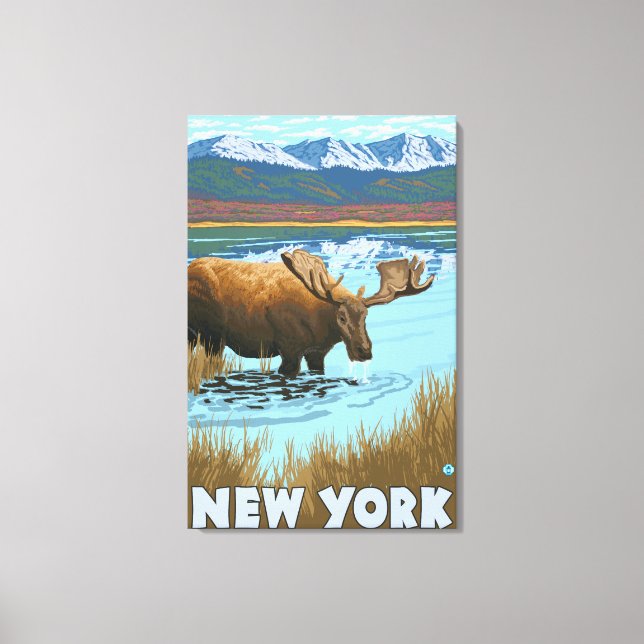 Toile New YorkMoose Boire dans le lac (Recto)