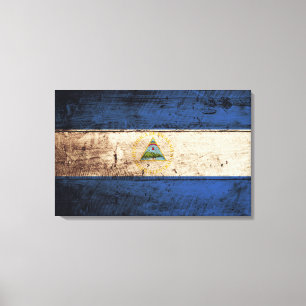 Toile Nicaragua Drapeau sur le vieux grain de bois