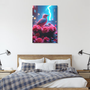 Toile Nid d'oiseau rose sous ciel éclair - Surreal