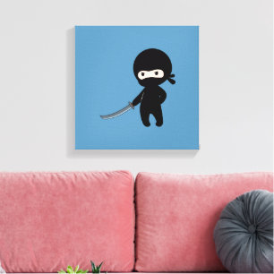 Toile Ninja minuscule en colère sur bleu