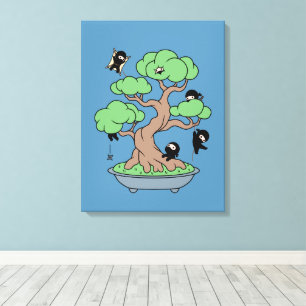 Toile Ninjas minuscules dans l'arbre Bonsai en bleu