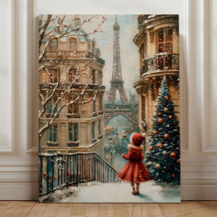 Toile Noël à Paris – Tour Eiffel hivernale fantaisiste