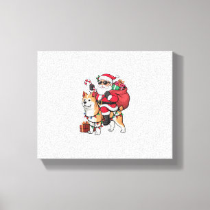 Toile Noël Éclairage Père Noël équitation Akita Inu Chie