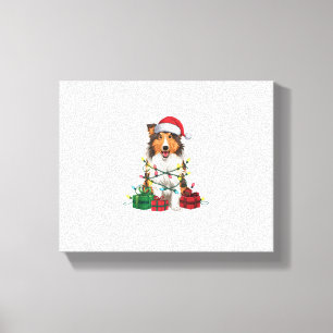 Toile Noël Éclairage Santa Hat Rough Collie Chien Noël