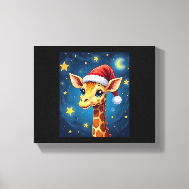 Toile Noël Giraffe Santa Hat Starry Nuit Fête L (Recto)