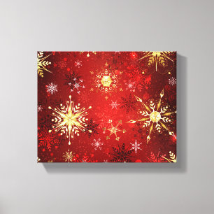 Toile Noël Golden Snowflakes sur Arrière - plan rouge