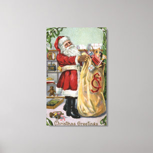 Toile Noël GreetingSanta avec le grand sac