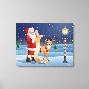 Toile Noël Père Noël Et Rennes