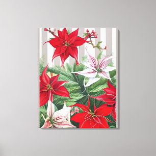 Toile Noël Rouge Amaryllis et Poinsettias