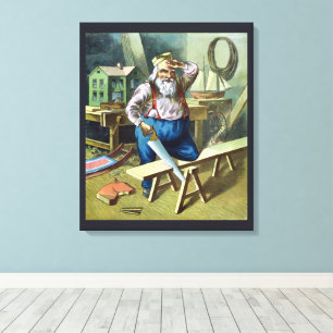 Toile Noël Vintage, Jouets du bâtiment du Père Noël Vêtu