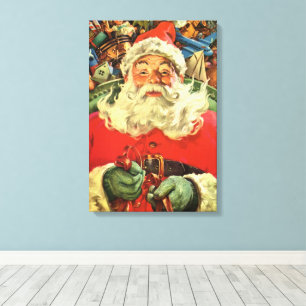 Toile Noël Vintage Santa Claus à Sleigh avec jouets