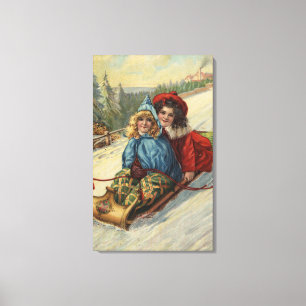 Toile NoëlDeux Petites Filles Dormir